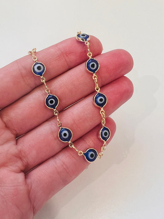 18kt Gold Filled Bracelet, Gold Bracelet, Bracelet, Dainty Chain Bracelet,Evil Eye Bracelet, Lucky Eye, Evil Eye Jewelry