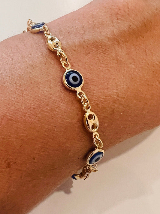 18kt Gold Filled Bracelet, Gold Bracelet, Bracelet, Dainty Chain Bracelet,Evil Eye Bracelet, Lucky Eye, Evil Eye Jewelry