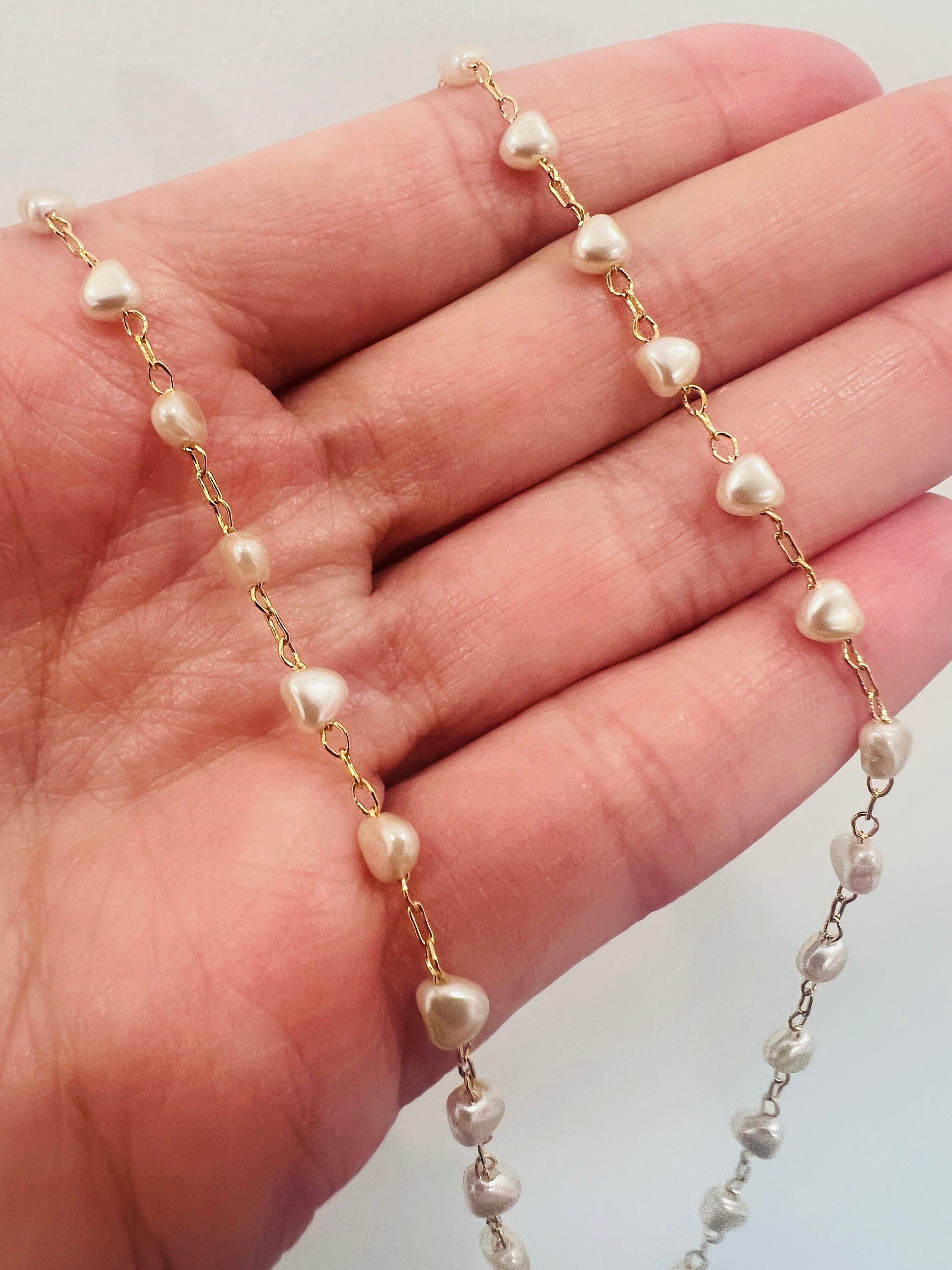 Pearl Necklace, Gold Filled Heart Shaped Pearl Necklace, Pearl Bracelet, Gold Filled Pearl Bracelet, Gold Filled Pearl Set, Dainty Necklace